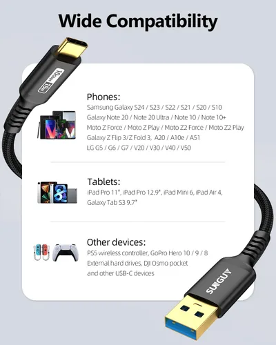 Miniatura 7 de SUNGUY Cable USB C para Android Auto de 10 Gbps, 1.5 pies 3A USB 3.1 Gen 2, carga rápida y transferencia de datos, cable USB C CarPlay, compatible