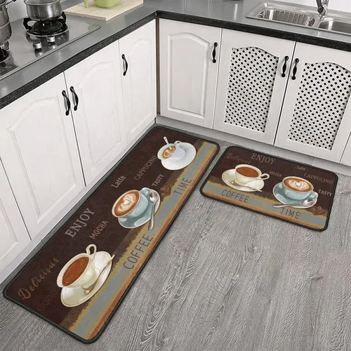 Miniatura 2 de Juego de 2 alfombras de cocina estilo granja, antideslizantes, lavables, absorbentes, de microfibra rústica, decoración de piso de cocina, 17 x 47 +