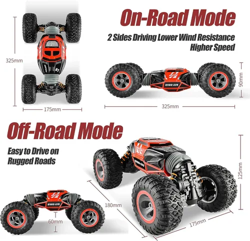Miniatura 7 de BEZGAR TD141 Coche de Control Remoto - Escala 1:14 4WD Todo Terreno Grandes Coches RC para Niños, 2.4GHz Coches de Acrobacias Transformables, Rojo