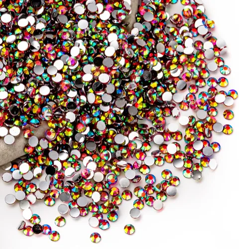 Miniatura 114 de Diamantes de imitación AB verdes a granel, 5000 piezas de diamantes de imitación de fondo plano redondos de gelatina AB sin fijación térmica, gemas