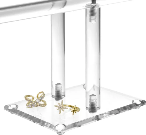Miniatura 6 de MOOCA Organizador de joyas de acrílico transparente de lujo, soporte de pulsera de barra en T de 2 niveles, soporte de collar acrílico, soporte
