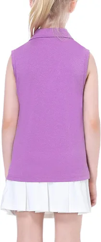 Miniatura 5 de EXARUS Camisetas polo de golf para niñas, sin mangas, cuello en V, tenis, atléticas, para ejercicio escolar de 5 a 12 años