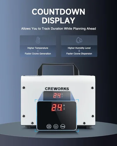 Miniatura 2 de CREWORKS Generador de ozono digital, máquina de ozono de alta capacidad de 38000 mg/h para eliminación de olores de humo de coche, hogar, mascotas
