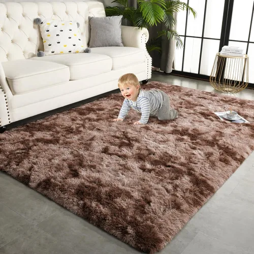 Miniatura 8 de TWINNIS Alfombras grandes de pelo largo de 4 x 6 para sala de estar, dormitorio, teñido anudado azul y gris, alfombras de felpa súper suaves
