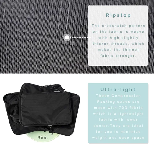 Miniatura 37 de BAGAIL 4 Set/6 Set Ultraligero Compresión Embalaje Cubos Organizador de Embalaje para Accesorios de Viaje Equipaje Maleta Mochila