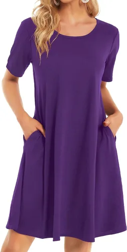Miniatura 10 de Vestidos de verano para mujer, informales, holgados, estilo camiseta, florales, de manga corta, con vuelo y bolsillos, para la playa