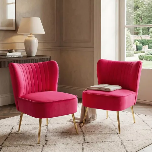 DUOMAY Juego de 2 sillas de acento modernas de terciopelo tipo slipper con patas doradas, silla lateral con respaldo alado para sala de estar, Rojo