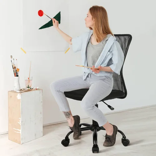 Miniatura 6 de Silla ergonómica de oficina con soporte de malla, moderna silla giratoria ejecutiva con respaldo medio, silla de computadora, silla de tareas