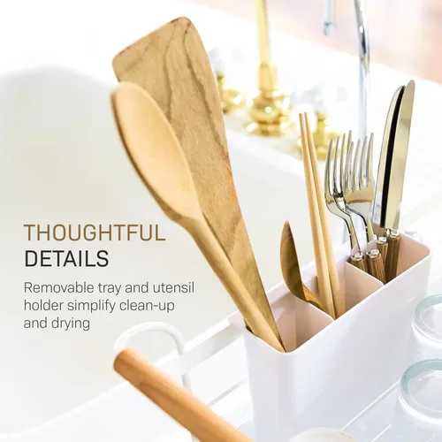 Miniatura 10 de Yamazaki Home Escurridor de Platos – Escurridor de Platos Blanco Moderno para Encimera de Cocina con Bandeja Escurridora Extraíble y Soporte