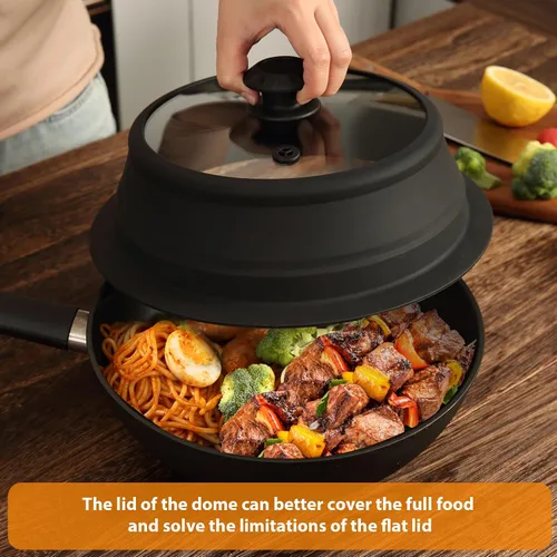 Miniatura 8 de Tapa plegable para salpicaduras de microondas con cubierta de vidrio templado ventilado, tapa wok apta para microondas, olla de vapor y olla redonda