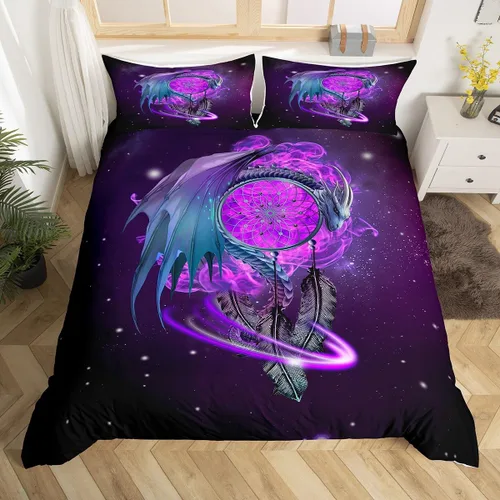 Erosebridal Juego de ropa de cama con diseño de galaxia tamaño matrimonial, diseño de atrapasueños con temática bohemia, juego de funda de edredón