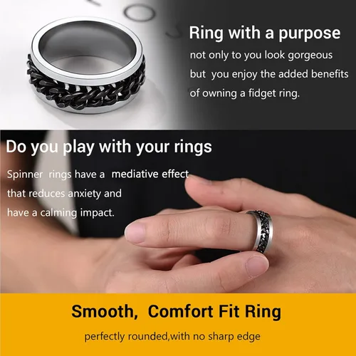 Miniatura 3 de PROSTEEL Anillo giratorio para hombre, anillos para ansiedad, cadena de eslabones cubanos giratoria de 0.315 in, anillo grueso, tamaño 6-14, grabado