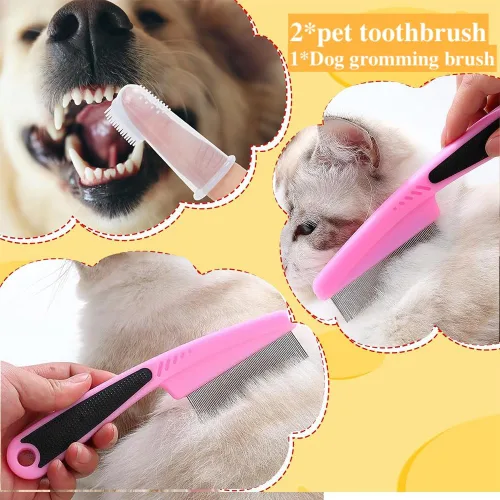 Miniatura 6 de Juego de 7 cepillos de aseo para perros y gatos, cepillo deslizante autolimpiante, cortaúñas y lima para mascotas, peine de pulgas, cepillo de baño