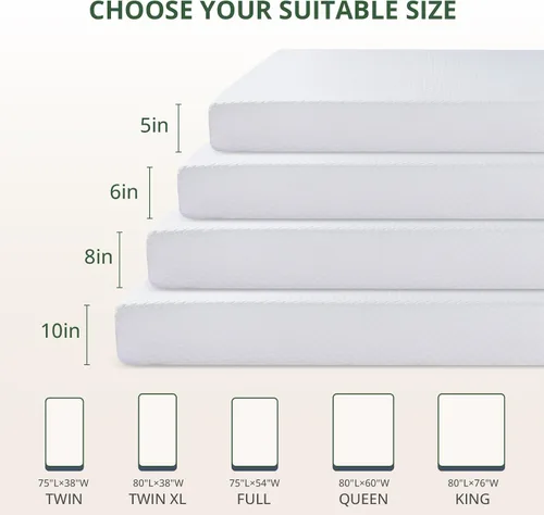 Miniatura 2 de Colchón de espuma viscoelástica de gel de té verde Twin de 6 pulgadas con funda extraíble lavable, firmeza media, cama en una caja, certificado