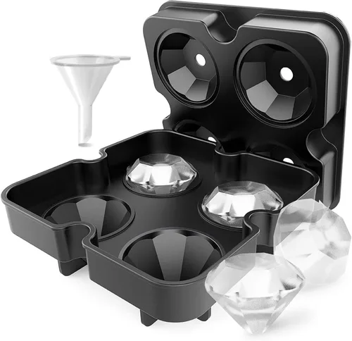 Moldes para cubitos de hielo con forma de diamantes, moldes de silicona transparentes con forma de diamante grande, 2 pulgadas, forma de diamante