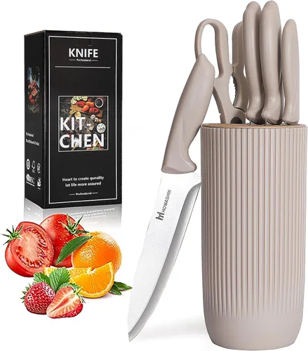 Miniatura 8 de Juego de 6 cuchillos de cocina negros con bloque, acero inoxidable antiadherente, cuchillos antioxidantes para cocinar, rebanar y hornear, perfecto
