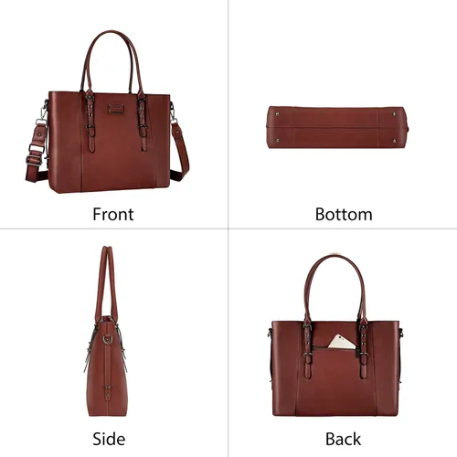 Miniatura 5 de MOSISO Bolso de mano de piel sintética para laptop para mujer (15-16 pulgadas), impermeable, de gran capacidad, maletín de trabajo de negocios