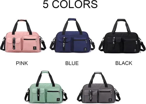 Miniatura 9 de Pequeña bolsa de viaje para mujeres y hombres, bolsas de gimnasio con bolsillo húmedo y compartimento para zapatos, bolsa de hospital de compras