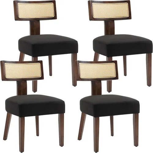 Miniatura 7 de ZJhome Juego de 4 sillas de comedor tapizadas de ratán, sillas de comedor estilo de mediados de siglo moderno con tela, con estructura de madera