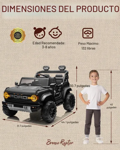 Miniatura 2 de First Ride On - Ford Bronco Raptor - Vehículo infantil eléctrico para niños grandes de 2 puestos, con licencia y control remoto, de 24 V, velocidad