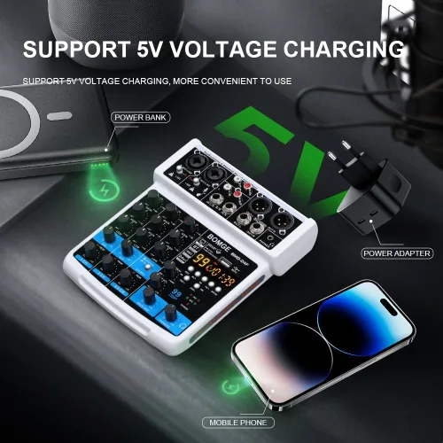 Miniatura 5 de BOMGE Consola Mezcladora de Audio Profesional de 4 Canales, Consola de Mezcla de Sonido con USB, Bluetooth, Grabación Estéreo, Alimentación Fantasma