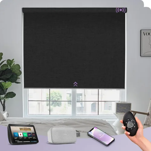 Graywind Persiana enrollable motorizada funciona con Alexa Google, persianas inteligentes 100% opacas recargables con control remoto de motor de