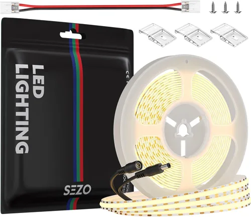 Miniatura 14 de SEZO COB - Tira de luz LED blanca cálida 2700K 16.4ft 480LEDs/M CRI90+ 24V 0.315 in Ancho 9W/m Flexible Brillante Alta Densidad Uniforme FCOB LED