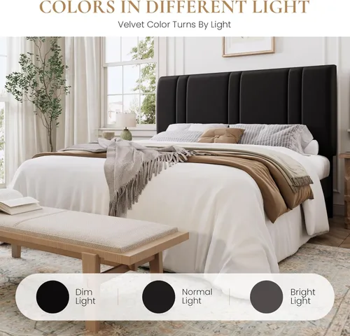 Miniatura 7 de SHA CERLIN Base de cama de plataforma de tamaño completo, cama tapizada de terciopelo con cabecera ajustable, diseño capitoné de canal vertical