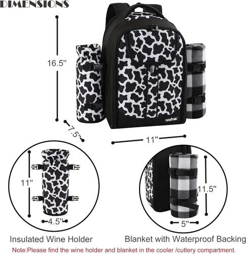 Miniatura 3 de apollo walker - Mochila para picnic para 2 personas con compartimento refrigerado, soporte desmontable para botella/vino, manta de forro polar