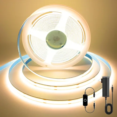 Miniatura 14 de Tira LED COB, tira de luz LED COB blanca cálida de 16.4 pies, tira de luz LED regulable de 2700 K, CRI92+, 0.315 in de ancho, cinta LED flexible