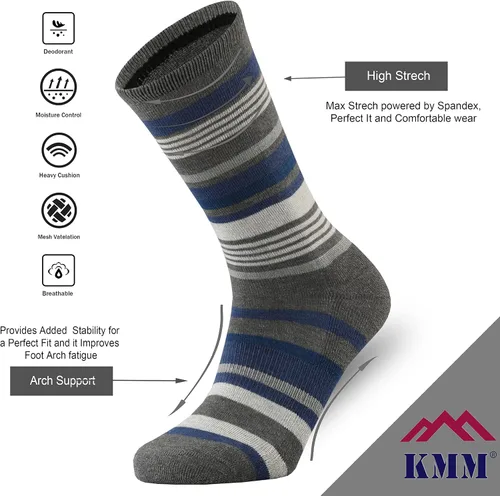 Miniatura 2 de Calcetines acolchados de lana merino para mujer, para exteriores, senderismo, senderismo, senderismo, casual, elegante, colorido, ligero, suave