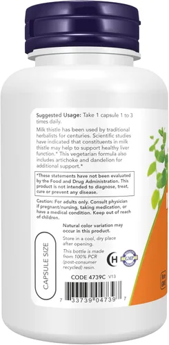 Miniatura 3 de Suplementos NOW Foods, Extracto de cardo de leche de Silymarin 300 mg con alcachofa y diente de león, Doble fortaleza, ayuda a la función hepática*
