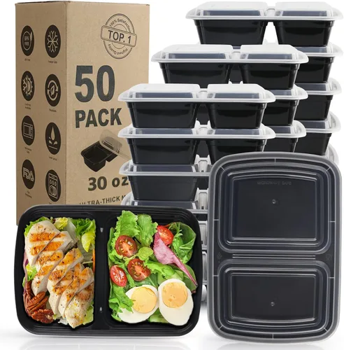 Miniatura 12 de WGCC Recipientes para preparación de comidas, paquete de 50 recipientes de almacenamiento de alimentos extragruesos con tapas, lonchera Bento