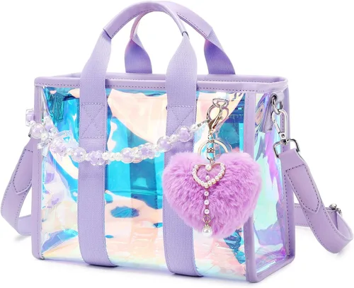 Miniatura 11 de Mini bolsa de mano, bolsa de playa iridiscente, bolsa transparente para eventos de estadio, conciertos, bolso resistente al agua con correa cruzada
