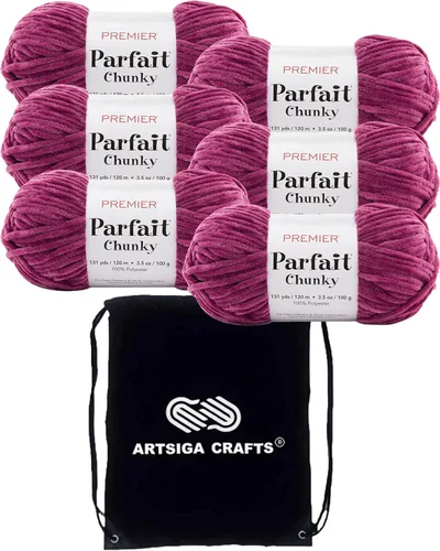 Miniatura 12 de Premier Yarns Parfait Chunky Mushroom 1150-41 (6 madejas - mismo lote de tinte) Peso S Bulky #6 Hilo de poliéster para ganchillo y punto con bolsa