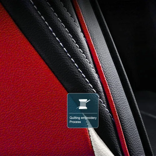 Miniatura 7 de Juego completo de fundas de asiento de automóvil de lujo adecuadas para Sandero Stepway Ice Silk Weaving y asiento de cuero, juego completo de 5 Rojo