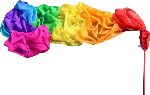 Miniatura 10 de Winged Sirenny 4.4yds Colorful Flowy Soft Silk Ribbon Throw Streamer with Rod,Church Liturgical Praise Worship Adoration Dance Ribbon Beginners