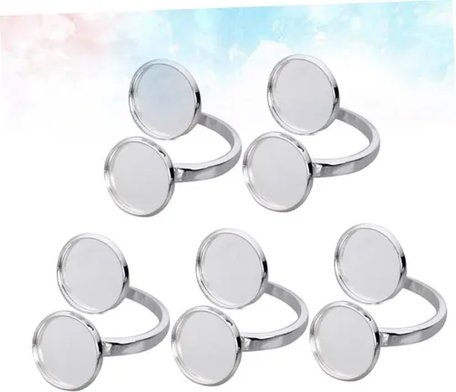 Miniatura 7 de EXCEART 10 piezas de soporte de anillo ajustable base de anillo bandeja de anillo soporte redondo en blanco base de cabujón bandeja de servir