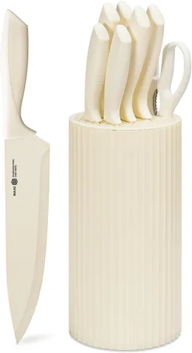 Miniatura 9 de Juego de cuchillos de cocina de 8 piezas con bloque universal, cuchillos de chef antioxidantes, diseño ergonómico, apto para lavavajillas (negro)