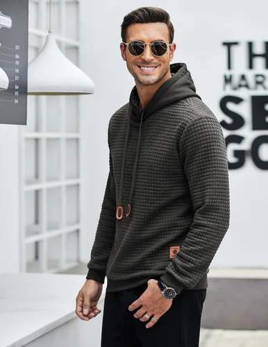 Miniatura 3 de COOFANDY - Sudadera con capucha para hombre, casual, de manga larga, con cordón ajustable y tejido de punto de gofre