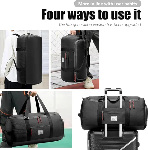 Miniatura 3 de Bolsa de viaje para hombre, 65 L, tamaño mediano, bolsa de viaje para fin de semana durante la noche con bolsillo húmedo y compartimento