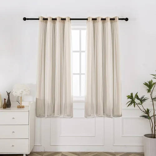 Miniatura 21 de INLINAS Cortinas opacas beige con superposición transparente, paneles térmicos y de reducción de ruido con ojales en la parte superior