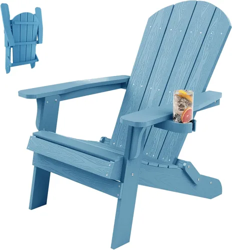 Miniatura 19 de YEFU Silla Adirondack, silla Adirondack de plástico de gran tamaño, sillas plegables para exteriores con soporte para tazas, silla de césped