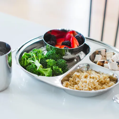 Miniatura 11 de Ahimsa Plato de Acero Inoxidable para Niños, Platos Divididos para Niños Pequeños y Bebés Diseñados por Pediatras, No Tóxico, Irrompible y Apto