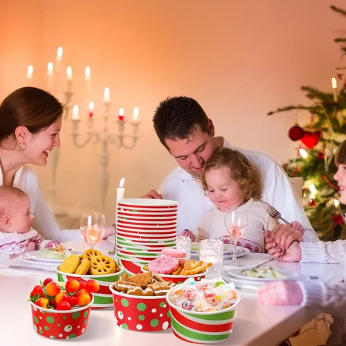 Miniatura 6 de Hotop Paquete de 72 unidades de tazas de aperitivos de Navidad de 16 onzas, tazas desechables para helado, tazas de papel para yogur, tazas