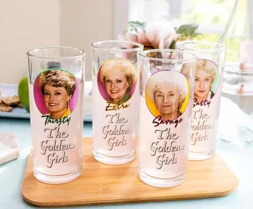 Miniatura 6 de Silver Buffalo The Golden Girls Frames - Vasos de 10 onzas con logotipo, juego de 4 Vasos de bar para mimosas, cócteles