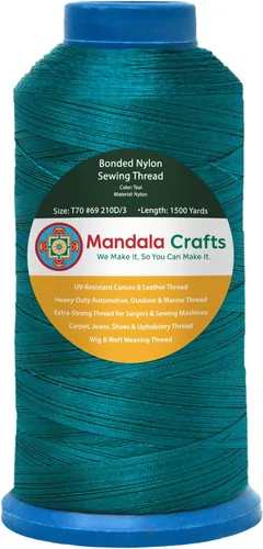 Miniatura 407 de Mandala Crafts - Hilo de nailon para coser cuero, tapicería, mezclilla y para trenzar el pelo; resistente, 1500 yardas, tamaño 69 T70 Marrón