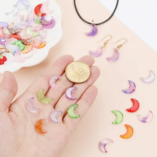 Miniatura 6 de LUBINGSHINE 100 colgantes de luna de cristal coloridos, dijes de lunas colgantes para hacer joyas y accesorios de manualidades (luna), Vidrio, No es
