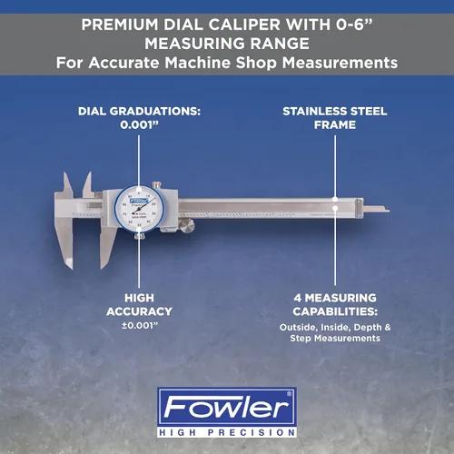 Miniatura 2 de Fowler, 52-008-706-0, calibre dial de acero inoxidable resistente a golpes, rango de medición 0 a 6 pulgadas, intervalo de graduación 0,001