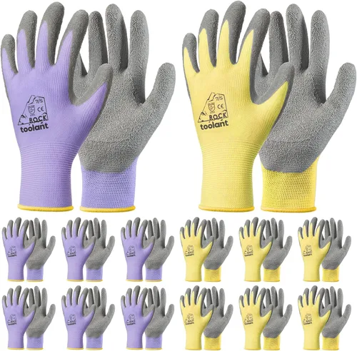 Miniatura 33 de toolant Guantes de trabajo de látex arrugado a granel, guantes de trabajo de seguridad con revestimiento de goma para hombres y mujeres, 12 pares